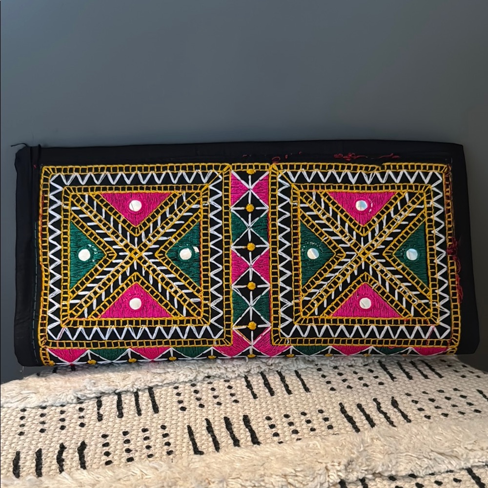 Embroidered Black and Pink Clutch